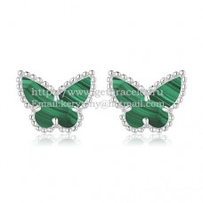 Cercei Van Cleef Arpels Sweet Alhambra Butterfly din aur alb cu sidef de malachit