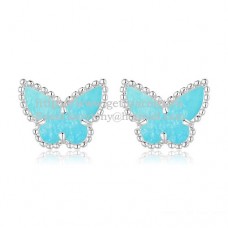 Cercei Van Cleef Arpels Sweet Alhambra Butterfly din aur alb cu sidef turcoaz