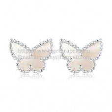 Cercei Van Cleef Arpels Sweet Alhambra Butterfly din aur alb cu sidef alb