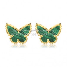Cercei Van Cleef Arpels Sweet Alhambra Butterfly din aur galben cu sidef de malachit