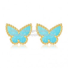 Cercei Van Cleef Arpels Sweet Alhambra Butterfly din aur galben cu sidef turcoaz