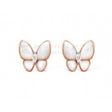 Cercei Van Cleef Arpels Two Butterfly din sidef cu diamant din aur roz