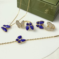 Colier/Cercei/Inel Van Cleef Arpels cu Două Fluturi din Aur Galben cu Diamante și Lapis Lazuli