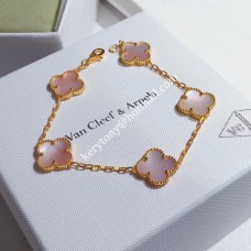 Brățară Van Cleef Arpels Alhambra cu 5 motive din aur roz și arc din sidef roz