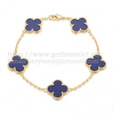 Brățară Van Cleef Arpels Alhambra cu 5 motive din aur galben și lapis lazuli