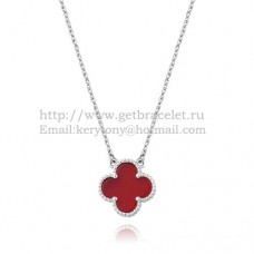 Pandantiv Van Cleef Arpels Alhambra din aur alb cu carneol și sidef 15mm