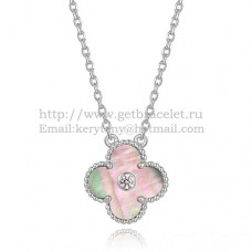 Pandantiv Van Cleef Arpels Alhambra din aur alb cu diamante rotunde din sidef gri