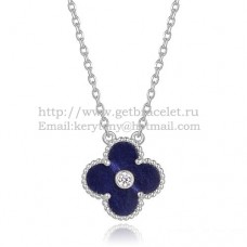 Pandantiv Van Cleef Arpels Alhambra din aur alb cu lapis lazuli și diamante rotunde din sidef