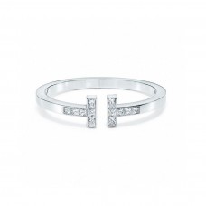 Tiffany Co. Brățară inelară pătrată Tiffany Double T cu diamante pavate, argint sterling, la reducere